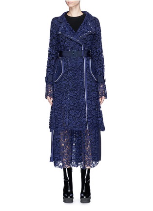 Main View - Click To Enlarge - SACAI - Buckled belt floral lace coat