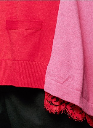 Detail View - Click To Enlarge - SACAI - Lace underlay colourblock wool-cotton cardigan