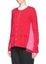 Front View - Click To Enlarge - SACAI - Lace underlay colourblock wool-cotton cardigan