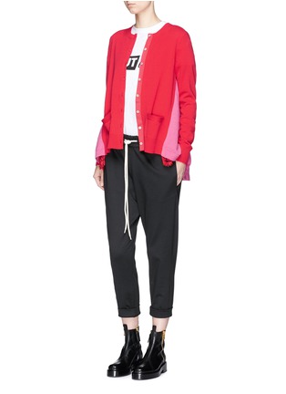 Figure View - Click To Enlarge - SACAI - Lace underlay colourblock wool-cotton cardigan