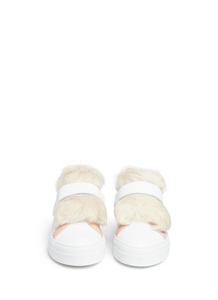 Front View - Click To Enlarge - MONCLER - 'Victoire' lamb fur trim leather sneakers