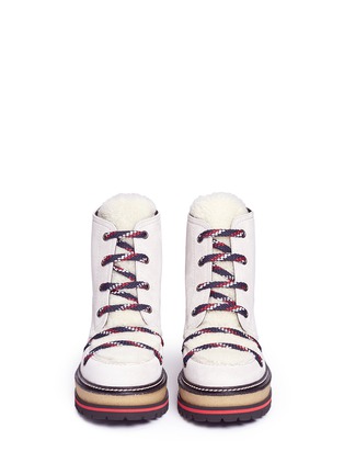 Front View - Click To Enlarge - MONCLER - 'Zelie' sheepskin fur suede wedge hiking boots