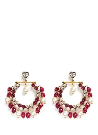 Main View - Click To Enlarge - AISHWARYA - Diamond ruby cabochon gold alloy hoop earrings
