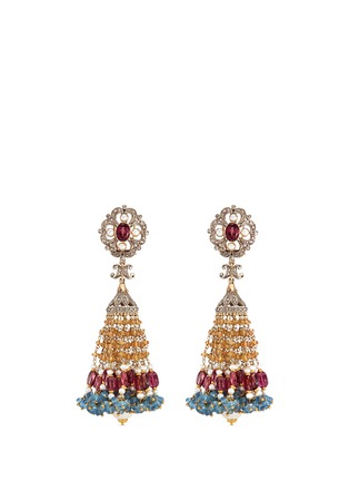 Main View - Click To Enlarge - AISHWARYA - Diamond tourmaline sapphire aquamarine pearl tassel earrings