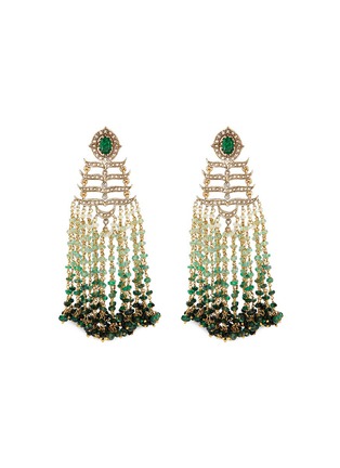 Main View - Click To Enlarge - AISHWARYA - Diamond emerald gold alloy fringe drop earrings