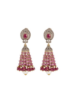 Main View - Click To Enlarge - AISHWARYA - Diamond ruby pearl gold alloy tassel earrings