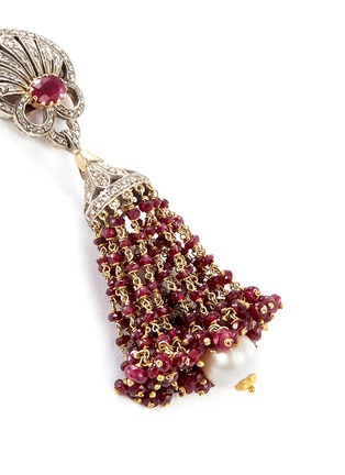 Detail View - Click To Enlarge - AISHWARYA - Diamond pavé ruby fringe pearl drop earrings