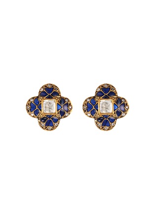 Main View - Click To Enlarge - AISHWARYA - Diamond sapphire engraved geometric stud earrings