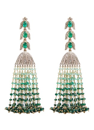 Main View - Click To Enlarge - AISHWARYA - Diamond pavé emerald fringe drop earrings