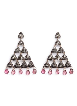 Main View - Click To Enlarge - AISHWARYA - Diamond tourmaline gold alloy triangle drop earrings