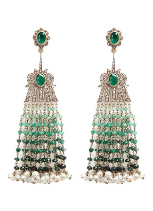 Main View - Click To Enlarge - AISHWARYA - Diamond pavé emerald pearl fringe drop earrings