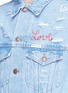 Detail View - Click To Enlarge - FORTE COUTURE - 'Love' slogan embroidered distressed denim jacket