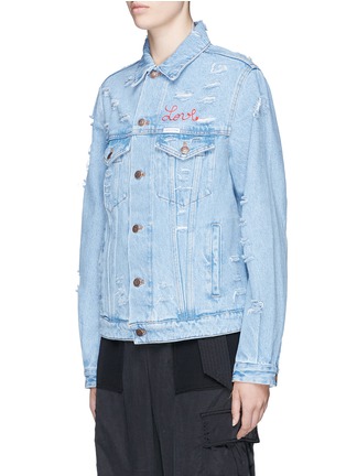 Front View - Click To Enlarge - FORTE COUTURE - 'Love' slogan embroidered distressed denim jacket