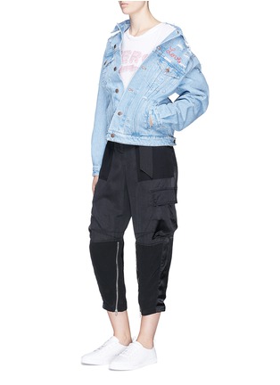 Figure View - Click To Enlarge - FORTE COUTURE - 'Love' slogan embroidered distressed denim jacket