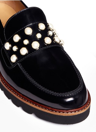 Detail View - Click To Enlarge - STUART WEITZMAN - 'Moc Pearl' embellished patent leather loafers