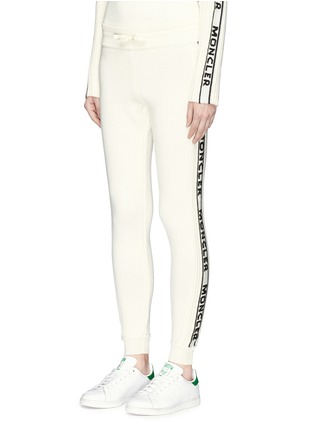 Front View - Click To Enlarge - MONCLER - Logo stripe virgin wool knit track pants