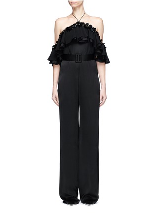 Main View - Click To Enlarge - EMILIO PUCCI - Embellished ruffle off-shoulder belted satin jumpsuit