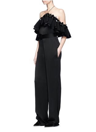 Figure View - Click To Enlarge - EMILIO PUCCI - Embellished ruffle off-shoulder belted satin jumpsuit
