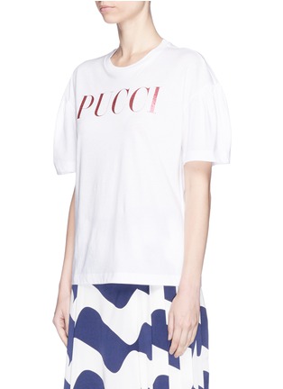 Front View - Click To Enlarge - EMILIO PUCCI - Glitter logo print puff sleeve T-shirt