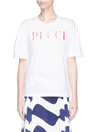 Main View - Click To Enlarge - EMILIO PUCCI - Glitter logo print puff sleeve T-shirt