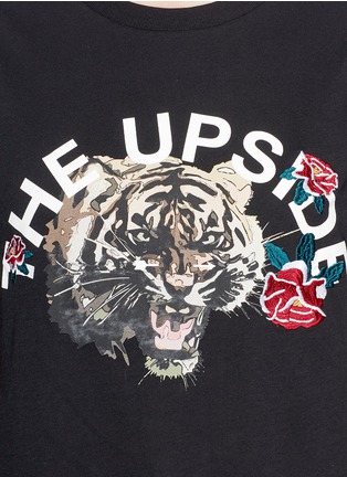 Detail View - Click To Enlarge - THE UPSIDE - Rose embroidered tiger print T-shirt