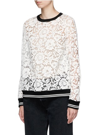 Front View - Click To Enlarge - VALENTINO GARAVANI - Sport stripe trim floral lace sweatshirt