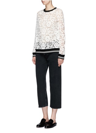 Figure View - Click To Enlarge - VALENTINO GARAVANI - Sport stripe trim floral lace sweatshirt