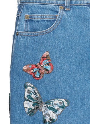 Detail View - Click To Enlarge - VALENTINO GARAVANI - Beaded butterfly patch denim skirt