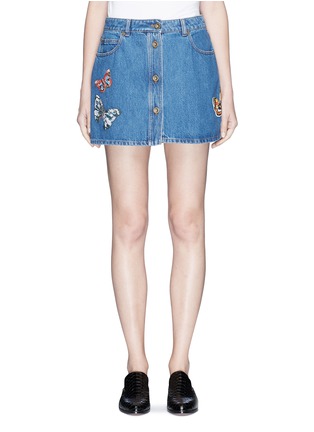Main View - Click To Enlarge - VALENTINO GARAVANI - Beaded butterfly patch denim skirt