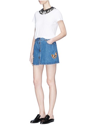 Figure View - Click To Enlarge - VALENTINO GARAVANI - Beaded butterfly patch denim skirt