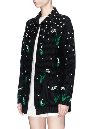 Front View - Click To Enlarge - VALENTINO GARAVANI - Lily of the valley floral embroidered maxi cardigan