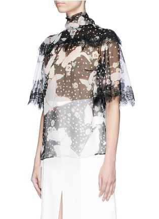 Front View - Click To Enlarge - VALENTINO GARAVANI - Scarf neck butterfly print silk chiffon top
