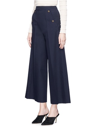 Front View - Click To Enlarge - VALENTINO GARAVANI - Button front flap virgin wool sailor culottes