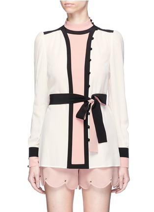 Main View - Click To Enlarge - VALENTINO GARAVANI - Colourblock belted high collar crepe blouse