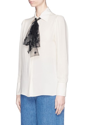 Front View - Click To Enlarge - VALENTINO GARAVANI - Floral embroidered neck tie silk crepe shirt