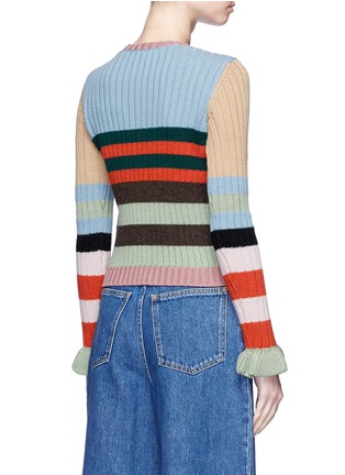 Back View - Click To Enlarge - VALENTINO GARAVANI - Ruffle cuff colourblock virgin wool sweater