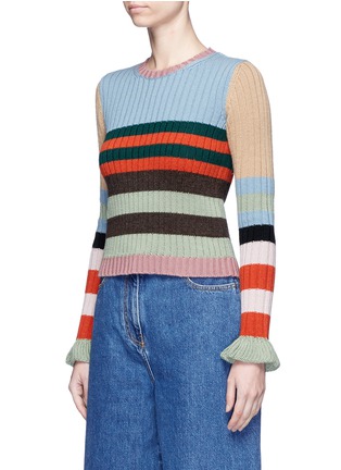 Front View - Click To Enlarge - VALENTINO GARAVANI - Ruffle cuff colourblock virgin wool sweater