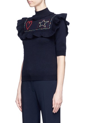 Front View - Click To Enlarge - VALENTINO GARAVANI - Heart star patch virgin wool sweater