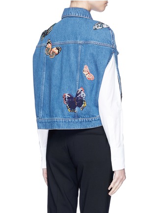 Back View - Click To Enlarge - VALENTINO GARAVANI - Beaded butterfly patch denim cape