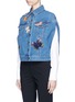 Front View - Click To Enlarge - VALENTINO GARAVANI - Beaded butterfly patch denim cape