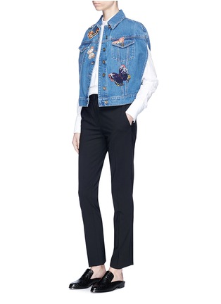 Figure View - Click To Enlarge - VALENTINO GARAVANI - Beaded butterfly patch denim cape