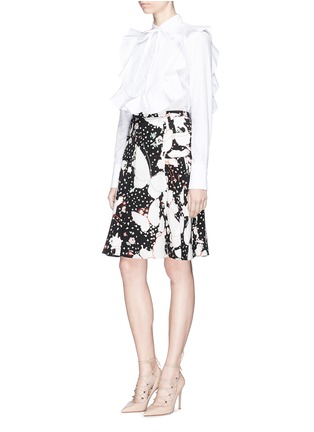 Figure View - Click To Enlarge - VALENTINO GARAVANI - Butterfly print pleated silk crepe de Chine skirt
