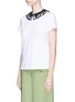 Front View - Click To Enlarge - VALENTINO GARAVANI - Detachable floral embellished collar cotton jersey T-shirt