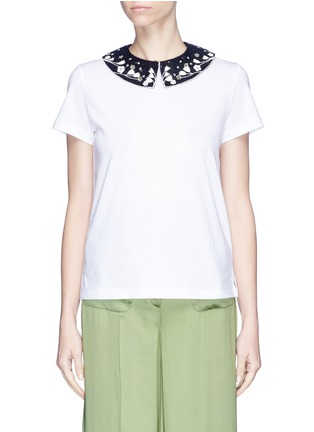 Main View - Click To Enlarge - VALENTINO GARAVANI - Detachable floral embellished collar cotton jersey T-shirt