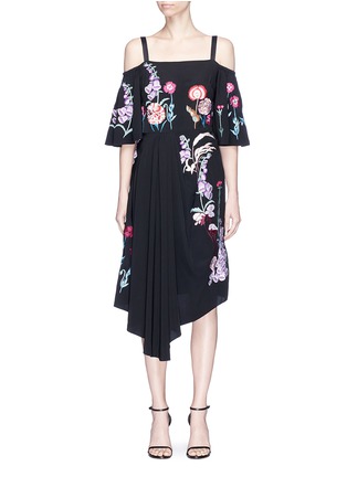 Main View - Click To Enlarge - 68244 - 'Woodland' floral embroidered cold shoulder silk dress