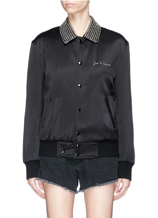 Main View - Click To Enlarge - SAINT LAURENT - 'Je t'aime' crystal collar satin bomber jacket