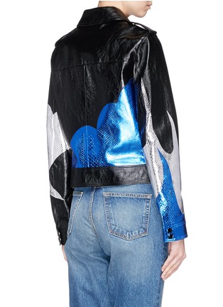 Back View - Click To Enlarge - SAINT LAURENT - Love python patch calfskin leather oversized teddy jacket