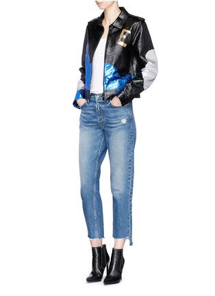 Figure View - Click To Enlarge - SAINT LAURENT - Love python patch calfskin leather oversized teddy jacket