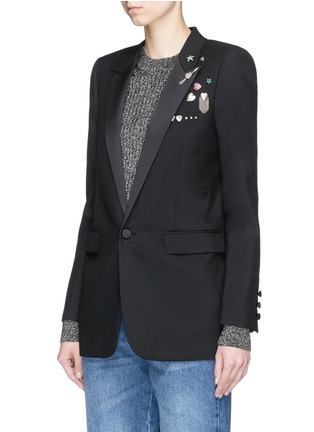 Front View - Click To Enlarge - SAINT LAURENT - 'Iconic le Smoking' heart pin embellished suiting jacket