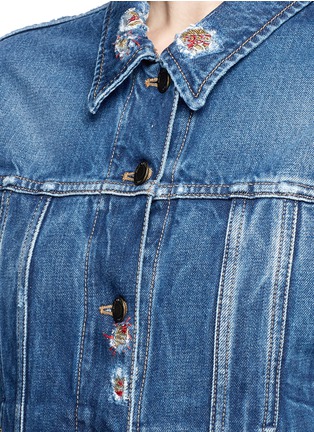 Detail View - Click To Enlarge - SAINT LAURENT - Logo patch ripped denim jacket